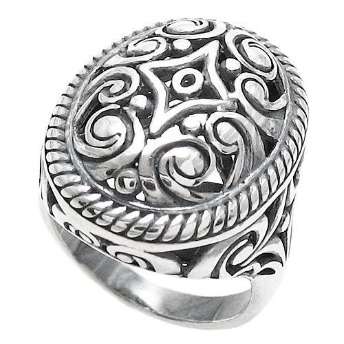 Intricate Swirls Design Oval Dome Ring in Sterling Silver