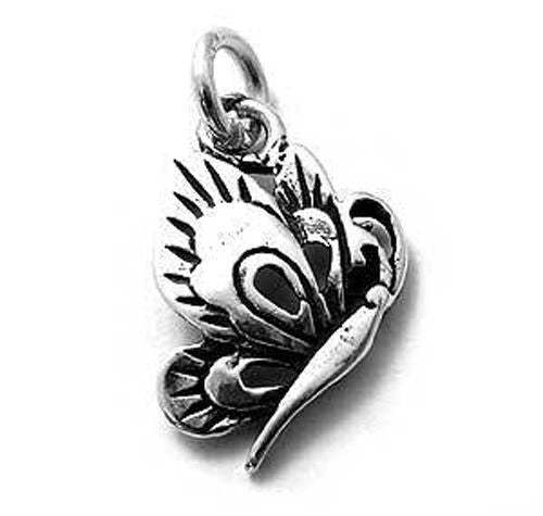 Butterfly Side View Charm. Medium Size in Sterling Silver.