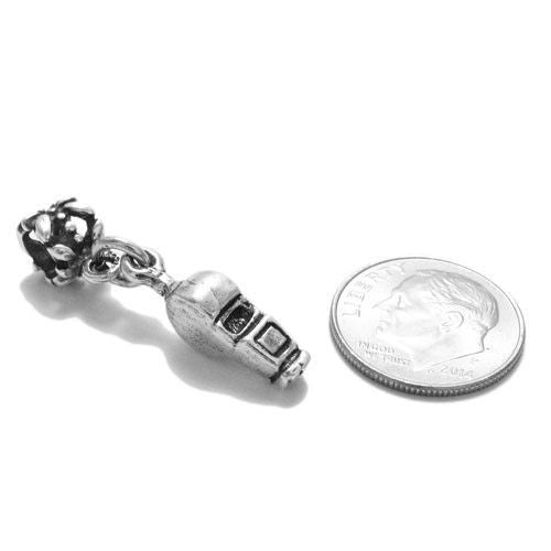 Referee Whistle Charm with Euro Bead. Sterling Silver