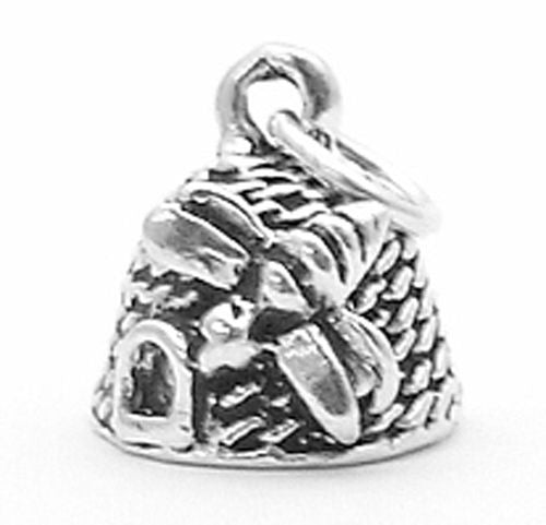 Bee Hive Charm in 3D. Sterling Silver.