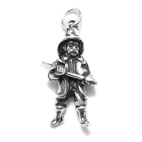 Firefighter Holding Ax Charm in 3D. Sterling Silver