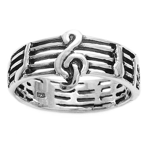 Treble Clef & Musical Notes on Staff Ring. Wholesale sterling silver rings. Alternate photo.