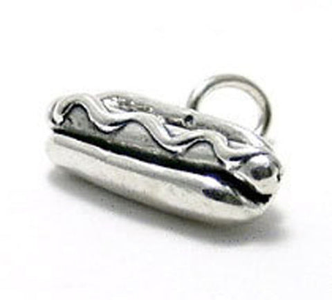 Hot Dog Charm in 3D. Sterling Silver