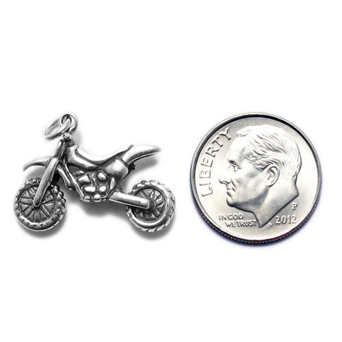 Dirt Bike Charm in 3D. Sterling Silver