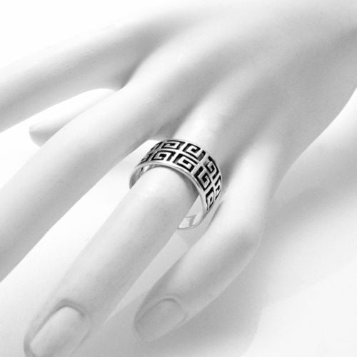 Ancient Greek Key symbol in a double band ring. Wholesale Sterling Silver Rings. On hand.