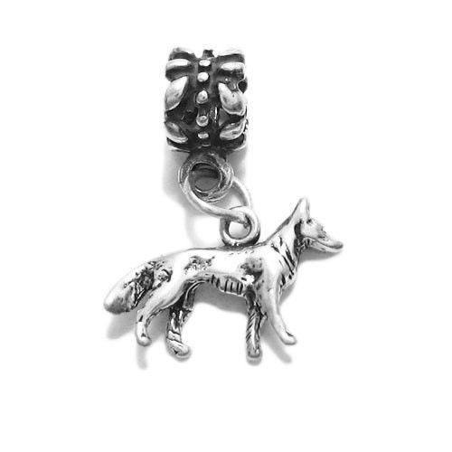German Shepherd Euro Bead Charm in 3D. Sterling Silver