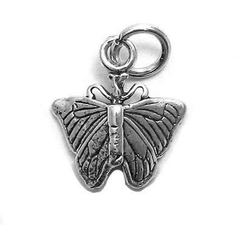 Butterfly with Etched Wings Charm. Medium Size in Sterling Silver.