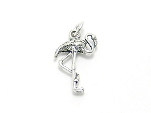 Flamingo Charm in 3D. Sterling Silver.