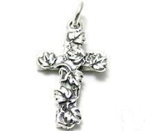 Cross w/ Climbing Leaves Charm in Sterling Silver