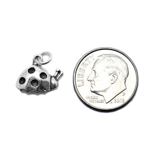Ladybug in Sideways Pose Charm in Sterling Silver.