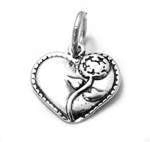 Classic Flower in Heart Charm. Sterling Silver