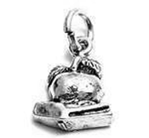 Apple on a Book Charm. Sterling Silver
