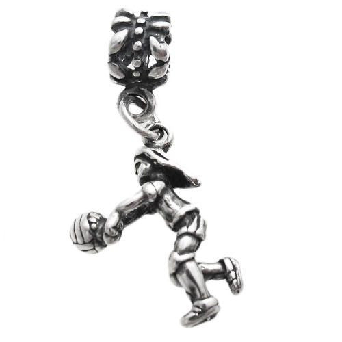Girl Volleyball Player Charm with Euro Bead. 3D Sterling Silver