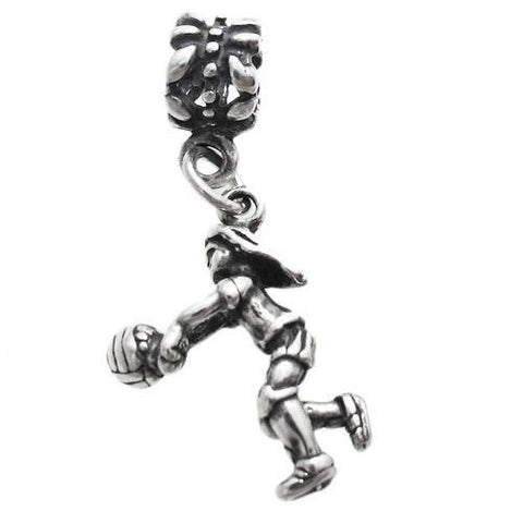 Girl Volleyball Player Charm with Euro Bead. 3D Sterling Silver