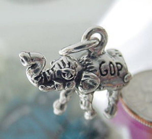 GOP Elephant Charm in 3D Sterling Silver.