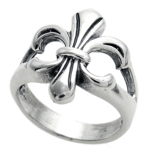Beautiful rendition of the traditional French Fleur-de-Lis. Wholesale Sterling Silver Rings. Main Photo.