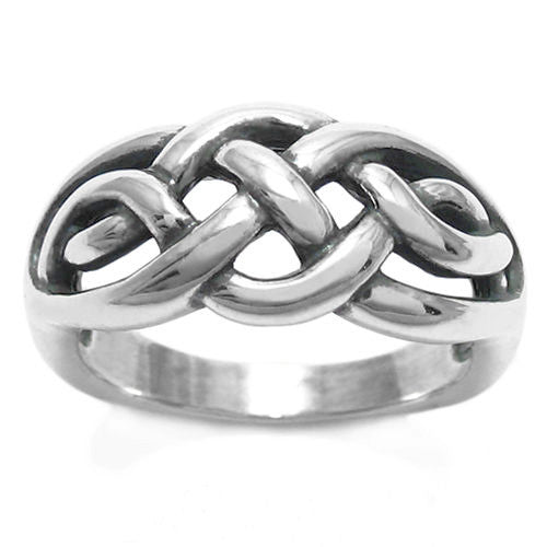 Multiple Intersecting Infinity Symbols Ring. Wholesale Sterling Silver Rings. Front view.