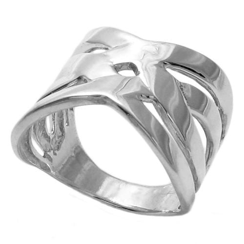Elegant criss-cross ring in an up to the minute design. Wholesale Sterling Silver Rings.