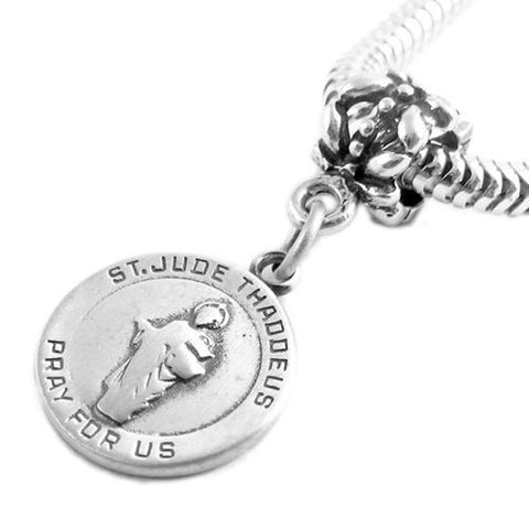 St. Jude Thaddeus Pray For Us Euro Bead Charm in Sterling Silver