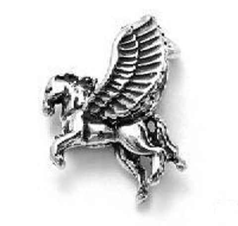 Pegasus Flying Horse Charm in 3D. Sterling Silver.