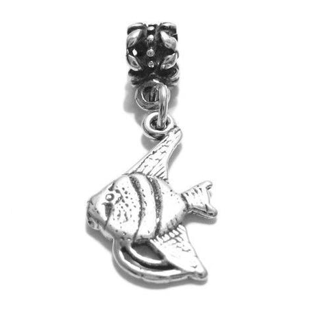 Tropical Fish Charm in 3D with Euro Bead. Sterling Silver