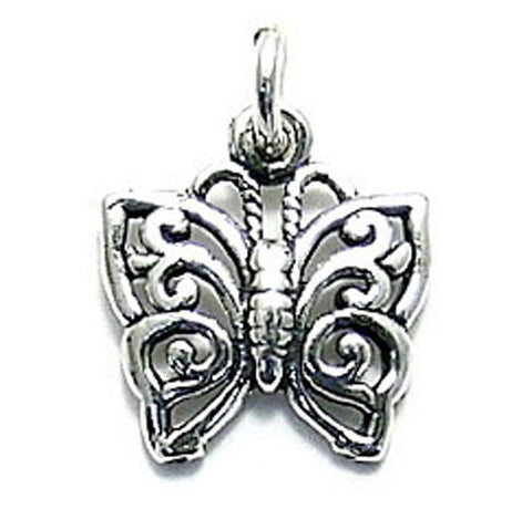 Butterfly Charm with Frond Wing Pattern in Sterling Silver.