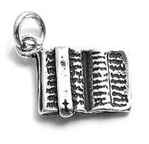 Open Holy Bible Charm in 3D. Sterling Silver