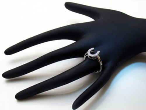 Ladies' Lucky Horseshoe CZ Ring. Wholesale sterling silver rings. On hand.