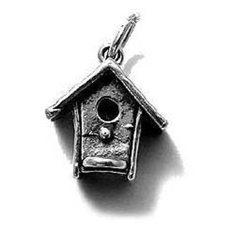 Bird House Charm in 3D. Sterling Silver.