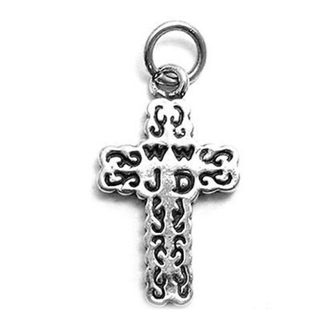 "WWJD" in Filigree Cross. Sterling Silver