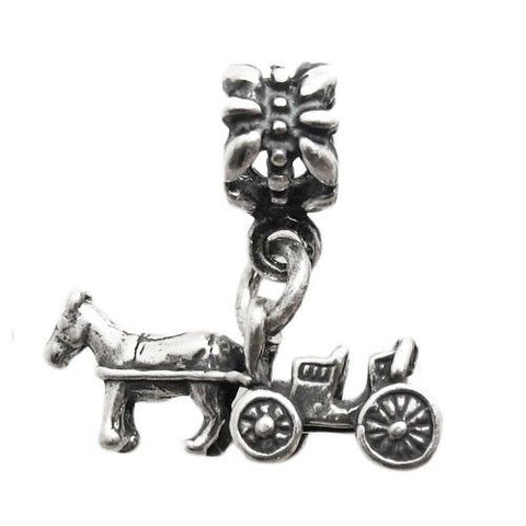Horse & Buggy 3D Charm with Euro Bead. Sterling Silver