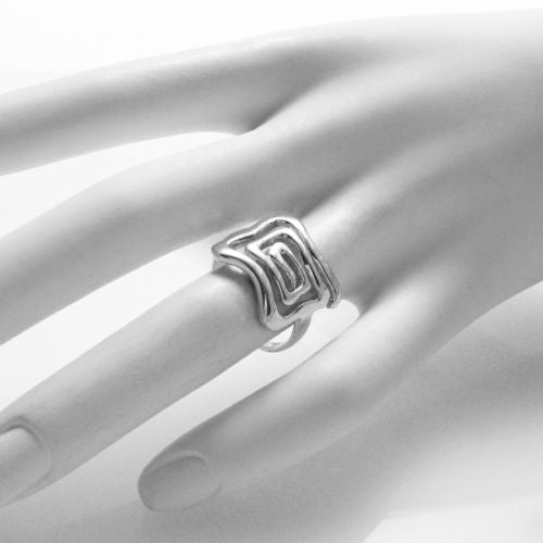 Psychedelic Square Spiral Maze Ring. Wholesale sterling silver rings. On hand.