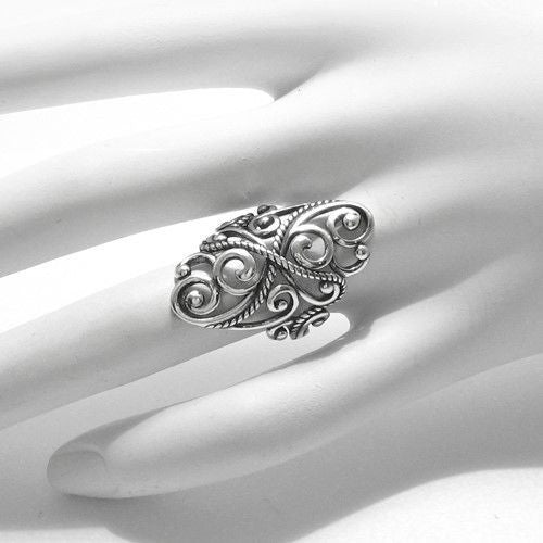 Intricate Rope & Scroll Filigree Wrap Ring. Wholesale Sterling Silver Rings. On hand.