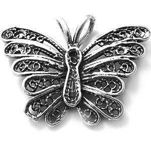 Butterfly Charm with Filigree Wings in Sterling Silver.