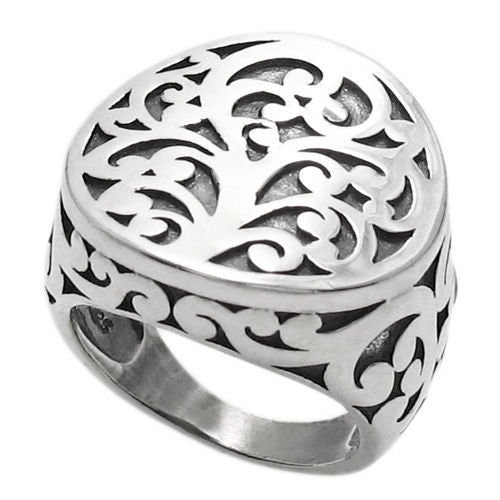 Intricate Swirled Floral Design Tree of Life Ring in Sterling Silver