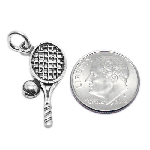 Tennis Racquet and Ball Charm in Sterling Silver