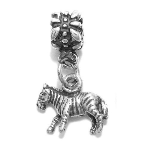 Zebra Euro Bead Charm in 3D Sterling Silver.