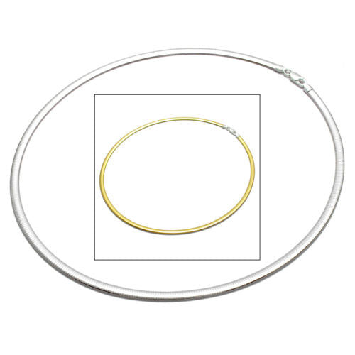 Sterling Silver Domed Reversible Gold and Silver Omega Necklace 3mm. Available in 2 Lengths.