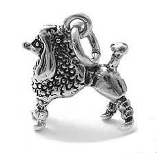 Poodle with Big Hair Charm in Sterling Silver