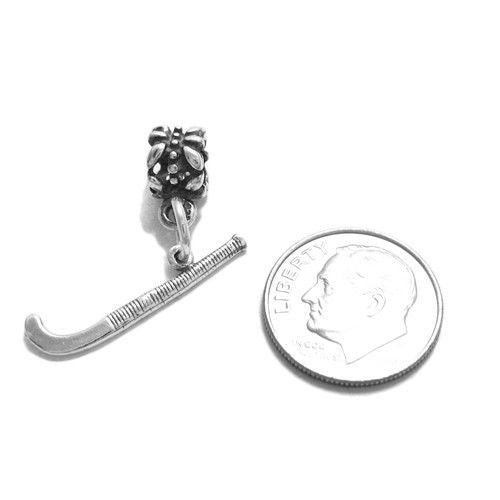 Field Hockey Stick with Euro Bead. Charm in Sterling Silver