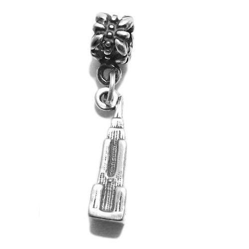 Empire State Building Charm with Euro Bead in Sterling Silver