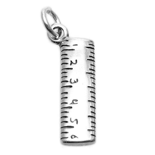 School Ruler Charm with Euro Bead. Sterling Silver