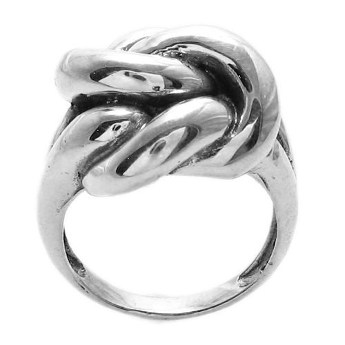 Modern interpretation of the classic love-knot ring. Extra twist. Wholesale Sterling Silver Rings. Front View.
