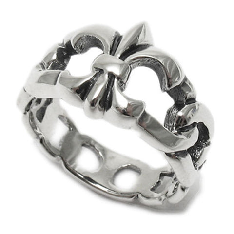 Fleur-de-Lis ring with a Cuban link band. Wholesale Sterling Silver Rings. Main photo.