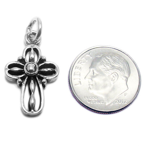 Ornate Cross Charm in Sterling Silver