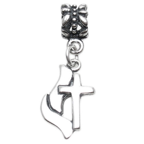 Methodist Cross and Flame Charm with Euro Sterling Silver