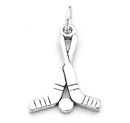 Crossed Hockey Sticks & Puck Charm in Sterling Silver