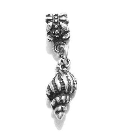 Snail Shell Charm in 3D with Euro Bead. Sterling Silver