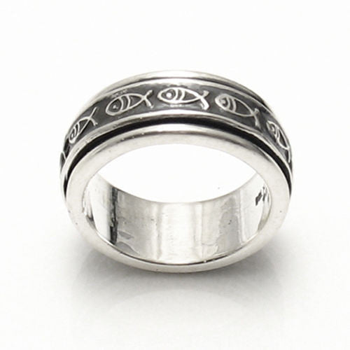Cool and Fun Spinning Christian Fish (ichthys) Ring. Wholesale Sterling Silver Rings. Main photo.