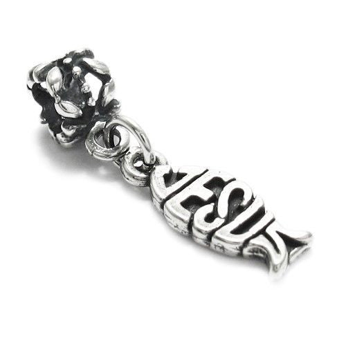 Christian "Jesus" Fish (ΙΧΘΥΣ) with Euro Bead. Charm in Sterling Silver